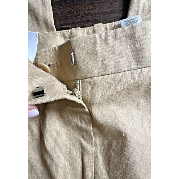 Calvin Klein Women's Linen Blend Pants Trendy Pleated Wide Leg Trouser Tan 10 - Picture 8 of 9